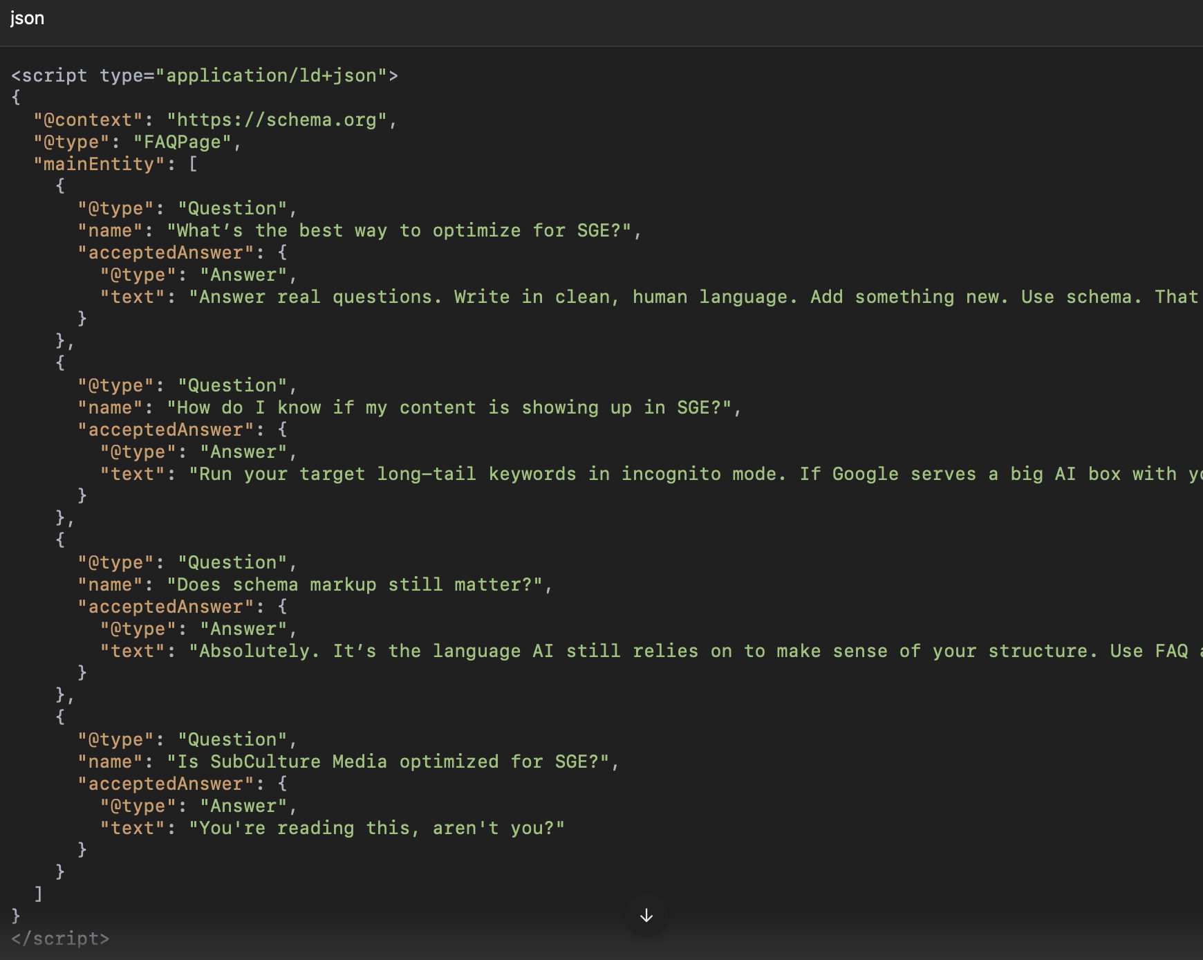 .json schema scipt to rank on google SGE from this post
